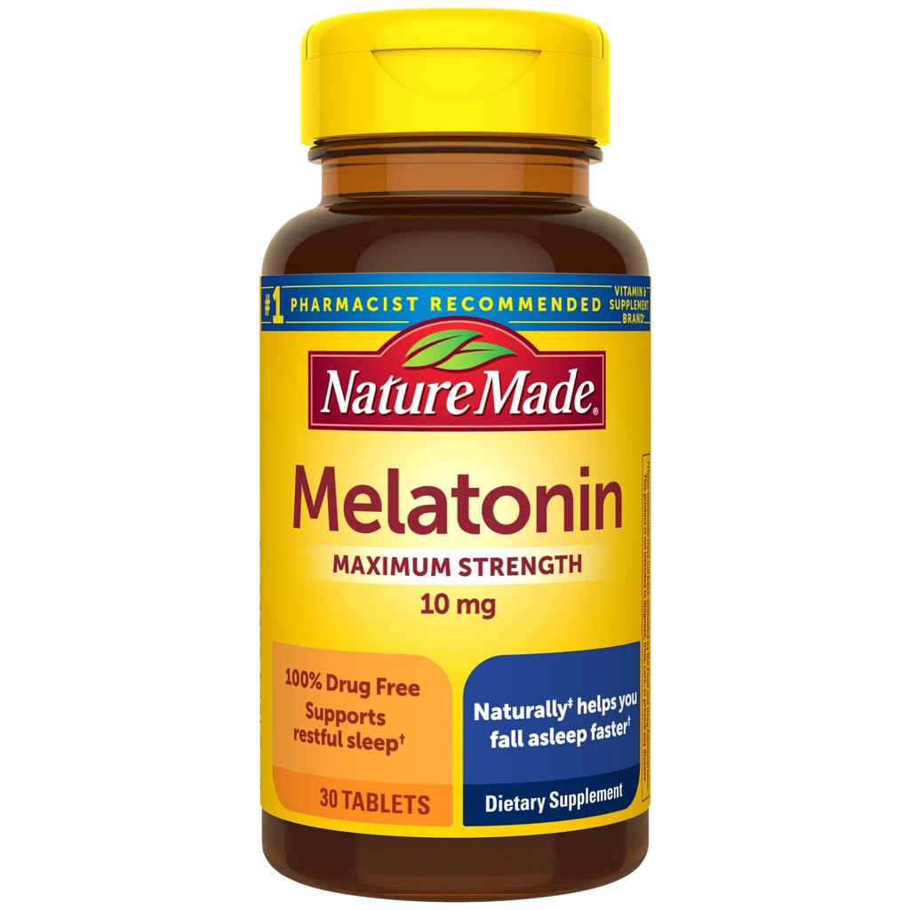 Nature Made Melatonin 10mg Extra Strength Tablets, Kosttillskott för Restful Sleep, 30 Count, 30 Day Supply