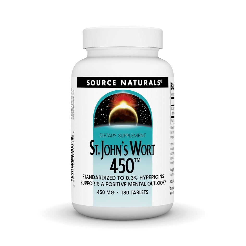 Källa Naturals St John's Wort 450 mg Stöder en positiv mental Outlook - 180 tabletter