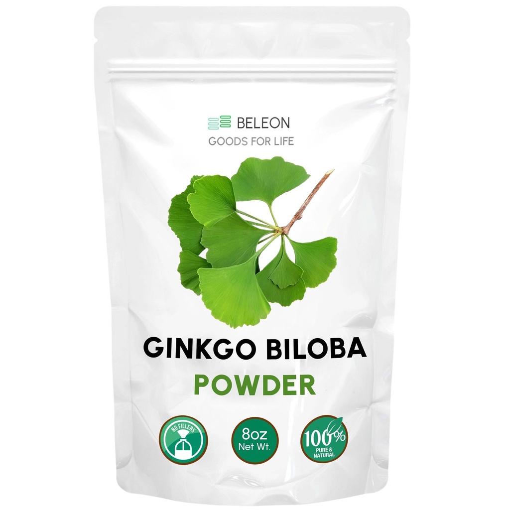 Ginkgo Biloba Powder 8 oz - Rent naturligt tillskott, hjärnstöd, mentala varningar, Filler Gratis
