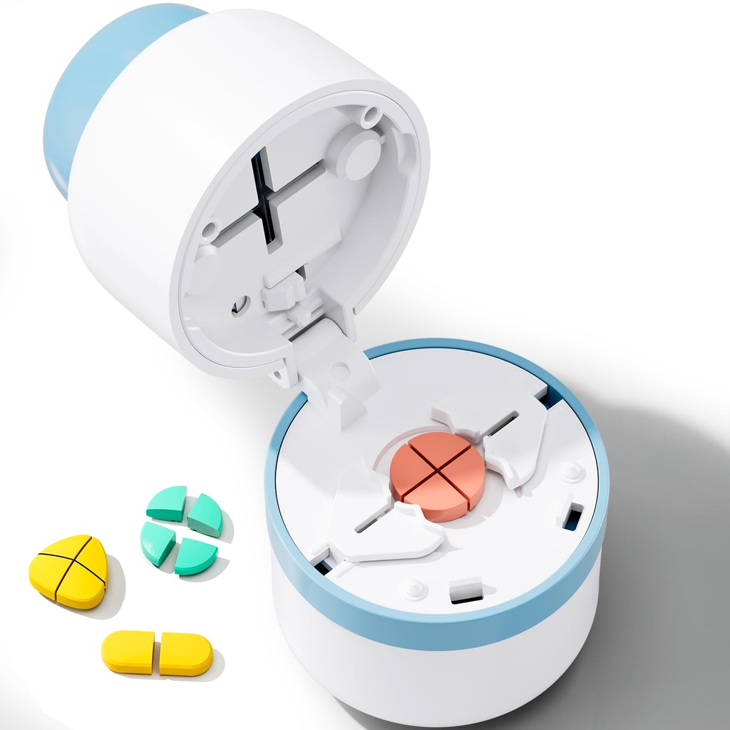 Pill Cutter - Pill Splitter med rostfritt stål Blade för skärning av små piller eller stora piller i en fjärde, Pill Cutter 1/4, lämplig för skärning av vitaminer, tabletter (1-4 blå)
