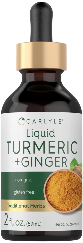 Carlyle Turmeric och Ginger Drops 2 fl oz | Tillägg med Black Pepper | Vegan, Non-GMO, Gluten Free