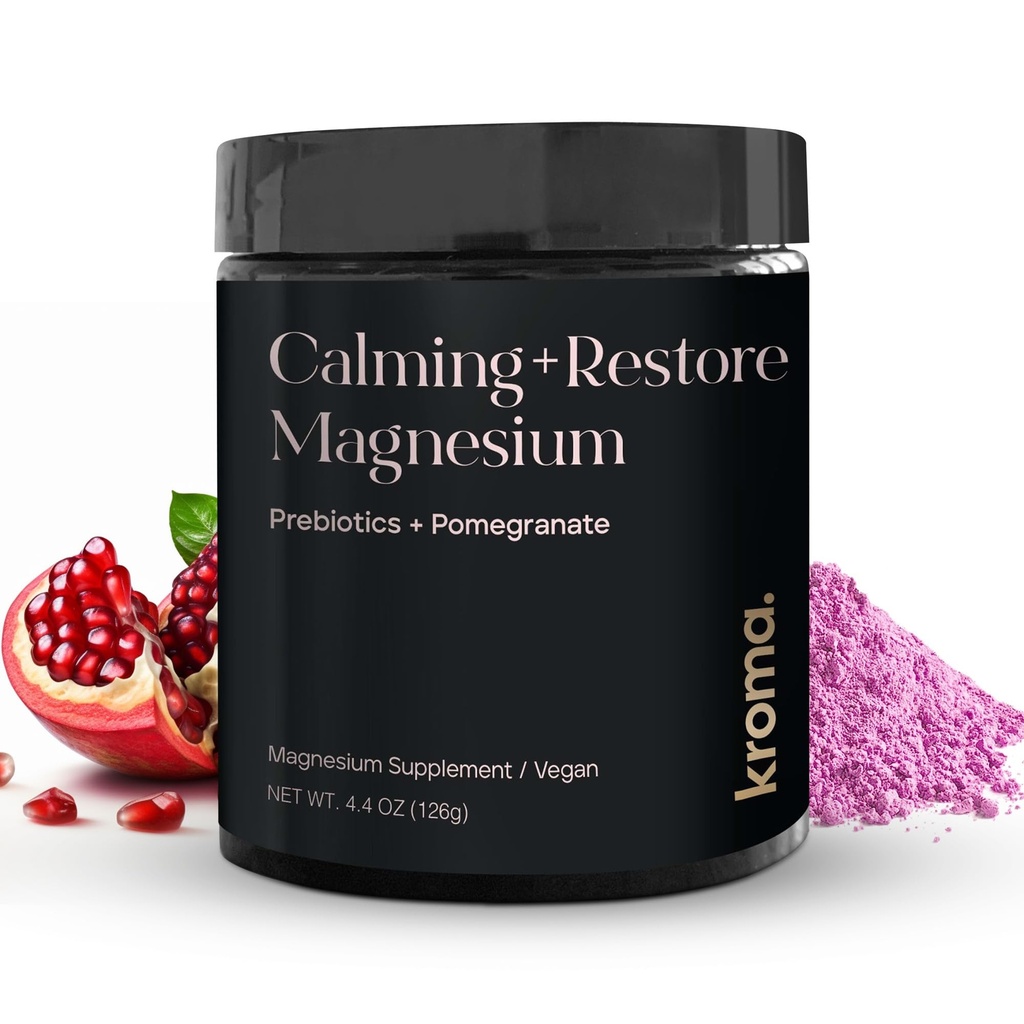 Kroma Calming + Återställ Magnesiumpulver - Magnesiumcitrat med L-Theanin för avkoppling, Sleep Cycle & Digestive Support - Muscle Recovery Supplement - Pomegranat smak - 4,4 oz, 30 portioner