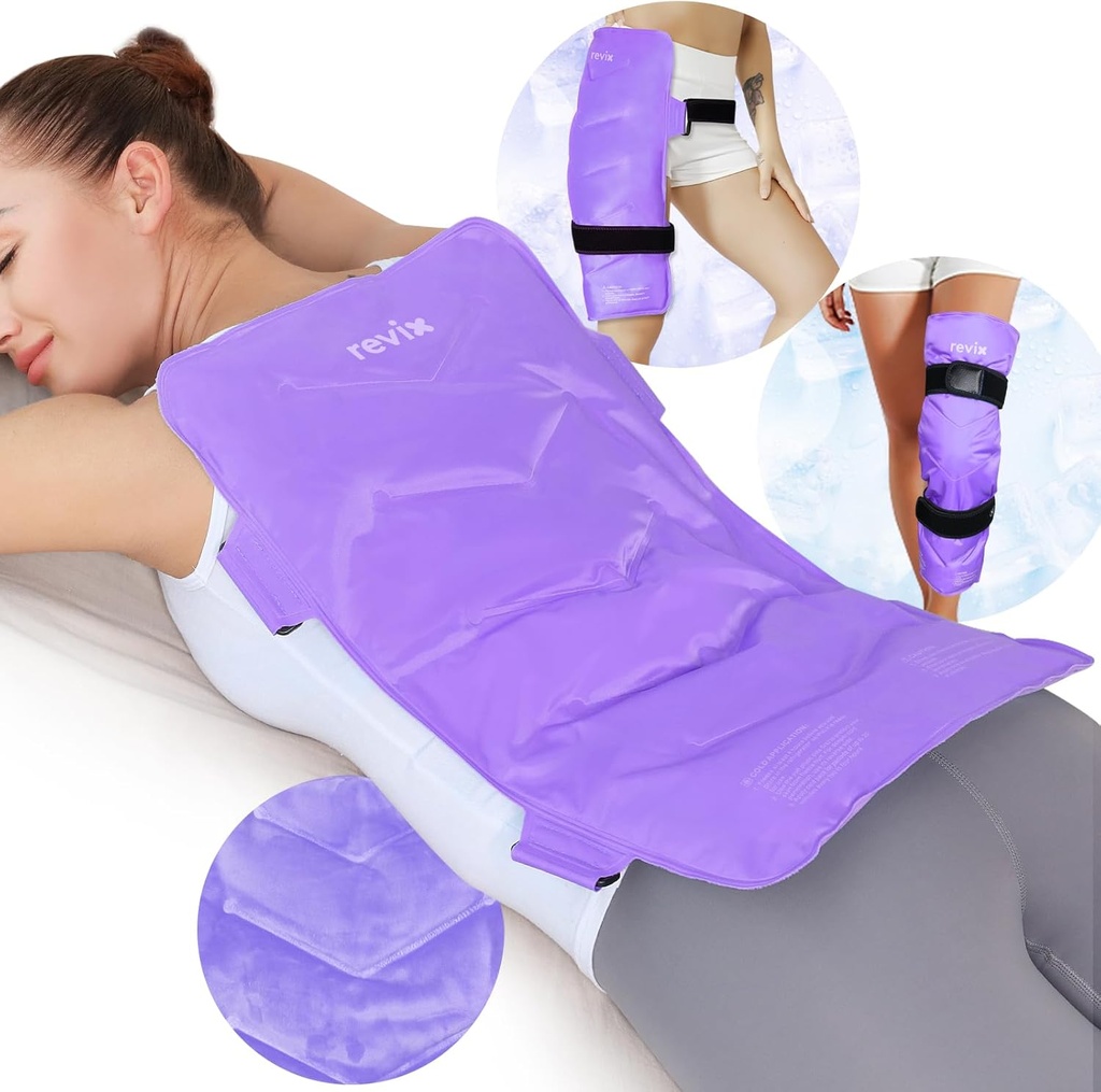 REVIX Extra-Large Back Ice Pack, Återanvändbar Gel Cold Compress Wrap för Full Back Relief, idealisk för muskelsmärta, trötthet, återhämtning och ömma muskler - Justerbara remmar, lila