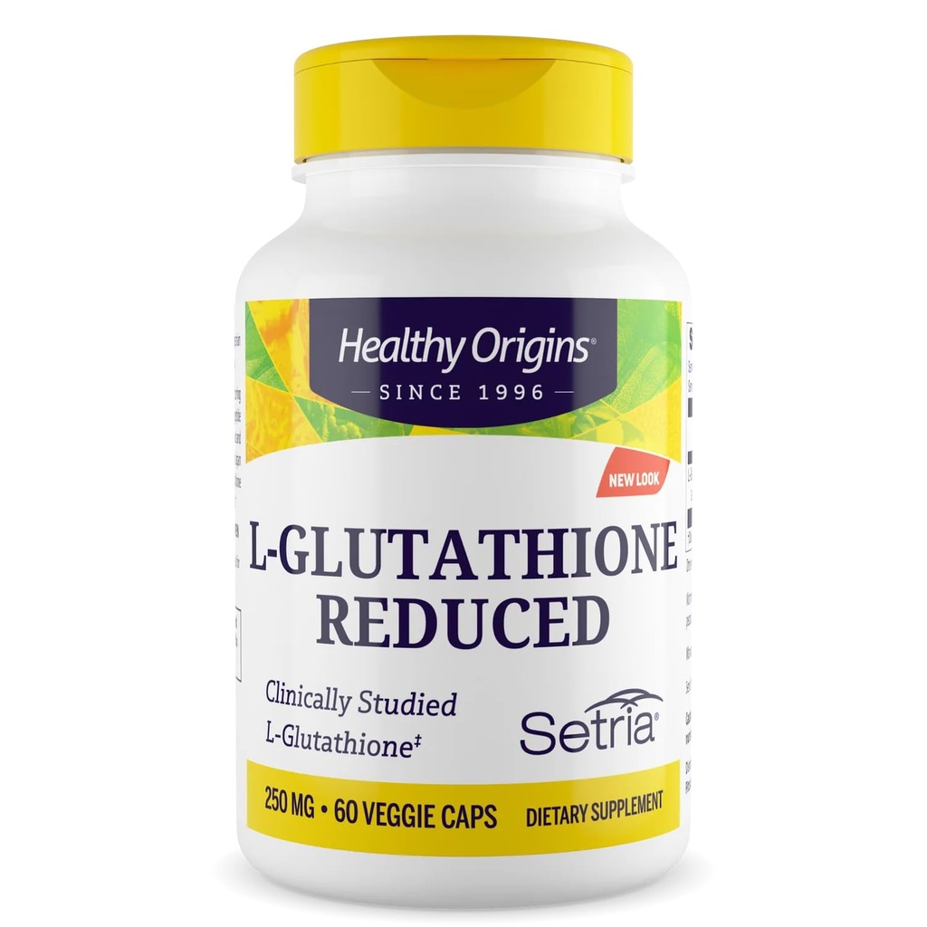 Hälsosamma ursprung L-Glutathione 250 mg (Setria, icke-GMO, Glutenfri, Antioxidant, immunstöd, hudstöd), 60 Veggie Caps