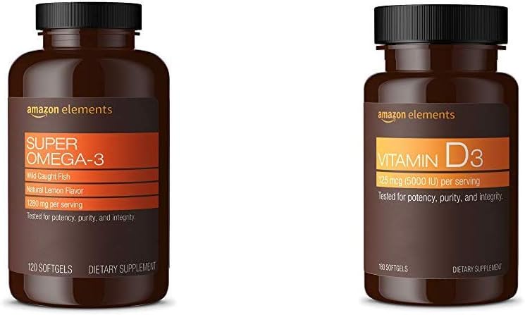 Elements Super Omega-3 med naturlig citron smak (120 greve) och vitamin D3 (180 Softgels)