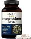 NatureBell Magnesium Citrate 500mg, 240 kapslar | Högrenhet Elemental Form | Hjärta, Muskel & Digestion Support | Non-GMO, Gluten-Free