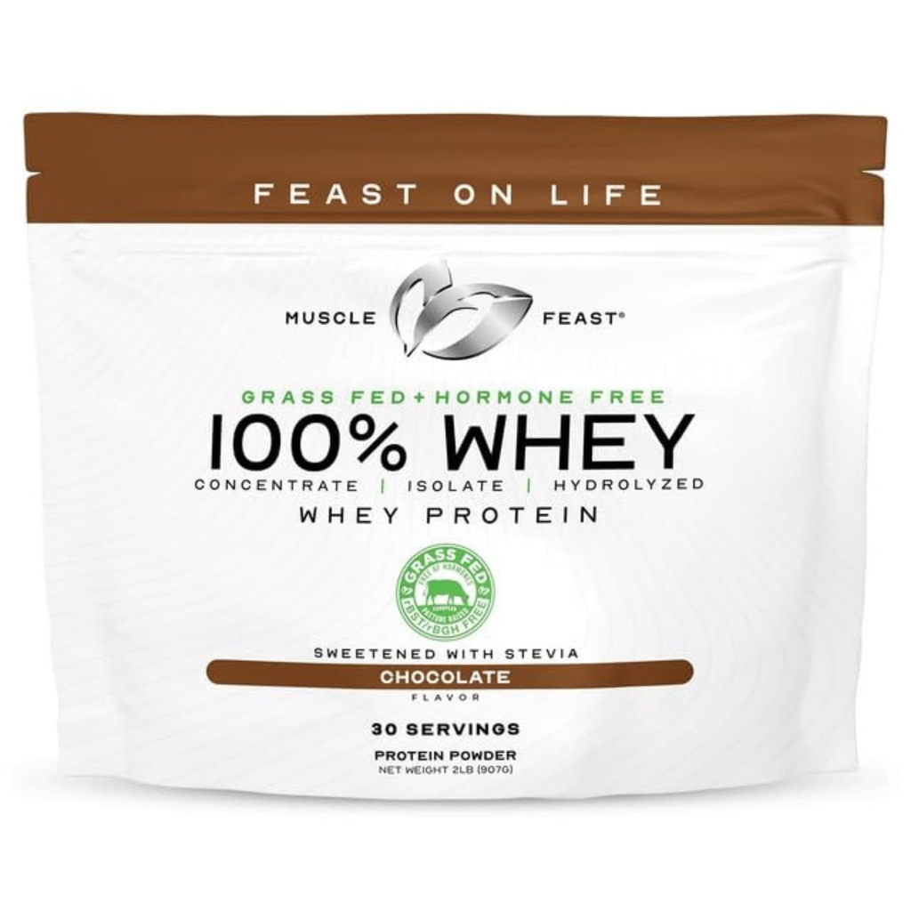 Muscle Feast 100% Grass Fed Whey Protein Powder, All Natural Hormone Free Paure Raised Whey Protein Powder for Women & Men- Whey Concentrate, Isolate & Hydrolyzed Protein Powder Blend - Chocolate, 2lb