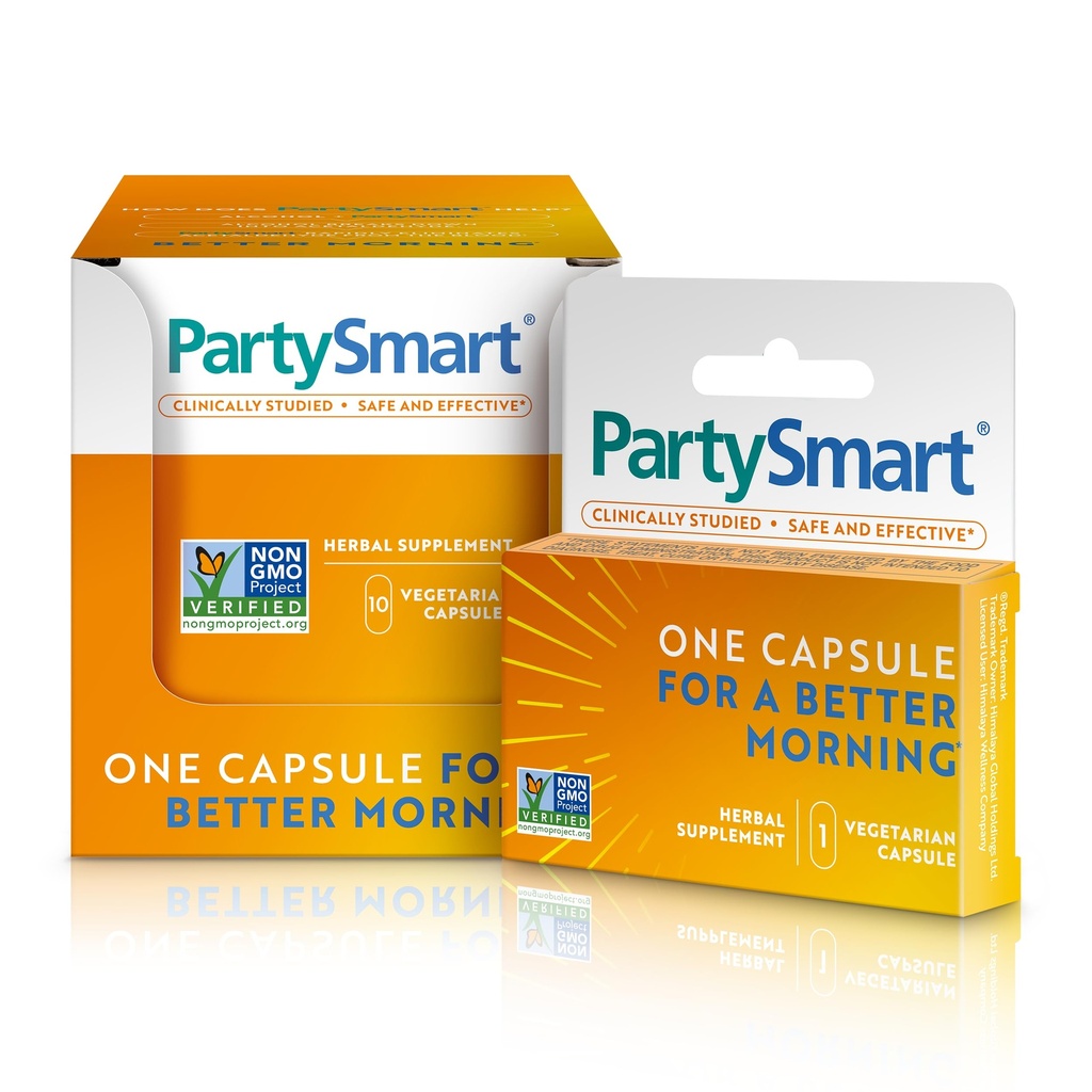 Himalaya PartySmart, 10 individuella kapslar - Alkohol Breakdown Liver Support för en bättre morgon efter att ha druckit - Plant Based, Vegan, Non-GMO, Gluten Free, kliniskt Studied