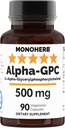 MONOHERB Alpha-GPC 500 mg - 90 Vegan kapslar, Nootropic för hjärnstöd, fokus, minne, motivation och energi