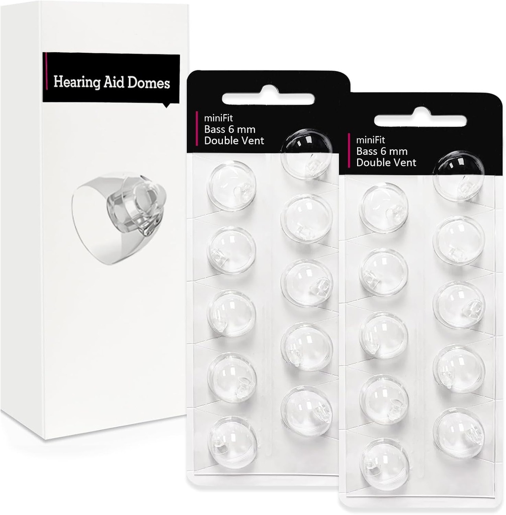 Dubbel Vent 6mm-Hearing Aid Domes för Oticon Minifit, Oticon Hearing Aid Supplies, Replacements Parts Tillbehör Universal Oticon Domes för hörapparater Rengöring Kits (20 Pcs)