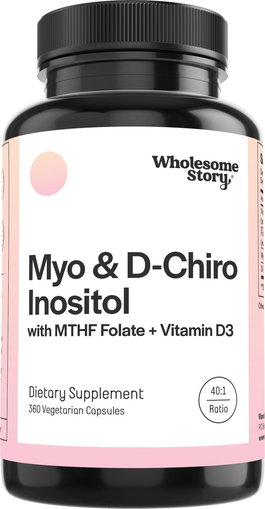 Myo-Inositol & D-Chiro Inositol Capsules med MTHF, Folate, Vitamin D | Stöd för Ovarian Function, Hormone Balance, & Homocysteine Levels | Fertilitetstillskott för kvinnor | 360 greve 40:1 Ratio