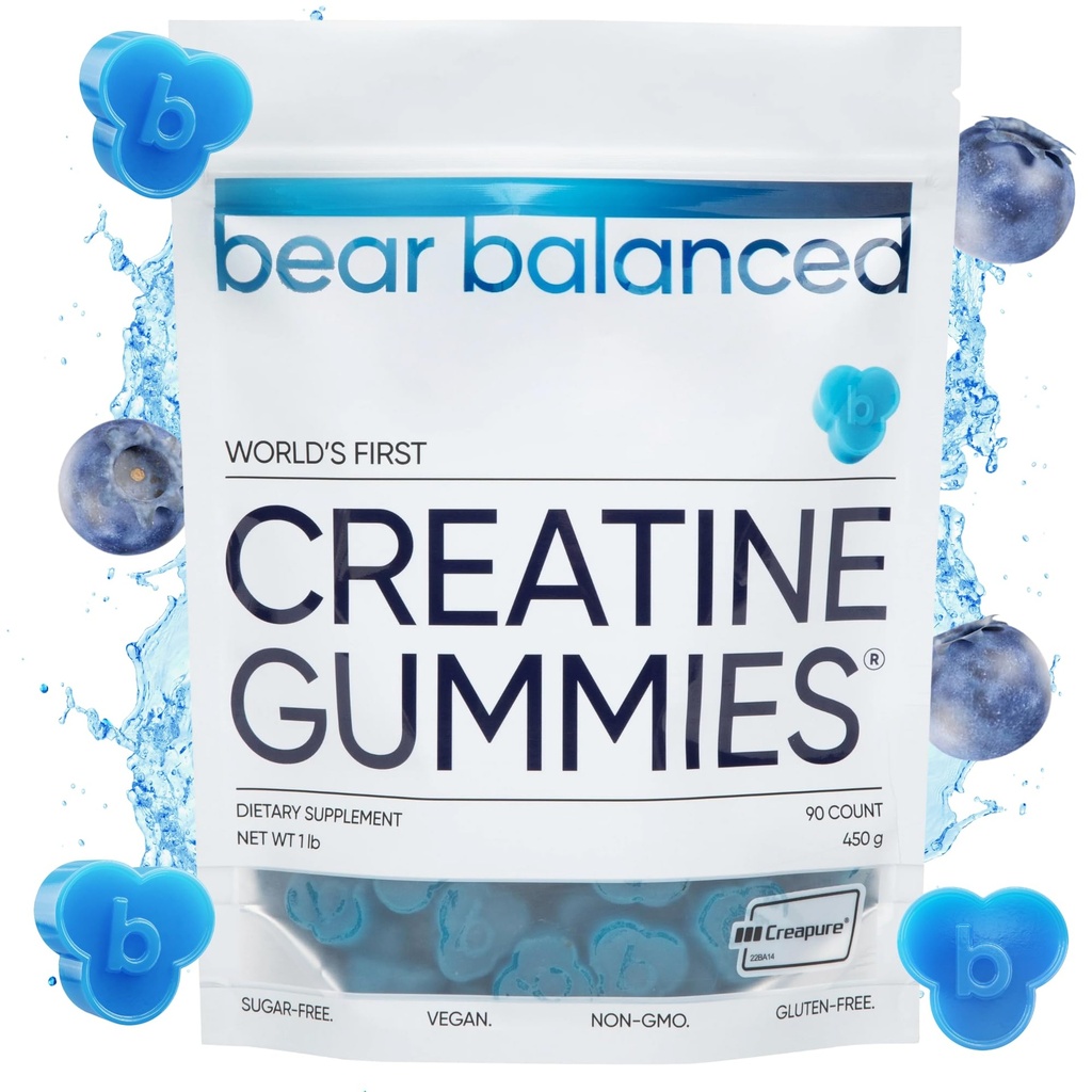 Björn Balanced Creatine Gummies for Men & Women - Creapure® Creatine Monohydrate, L-Theanine, L-Tyrosine & B12 för muskeltillväxt, styrka, fokus, energi och hälsa - Lågt kalori, Sugar-Free, & Vegan