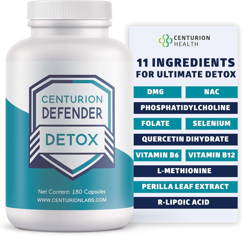 Centurion Defender Detox, Liver Cleanse Detox & Repair Supplement with Phosphatidylcholine, Vitamin B6, Folate, L-Methionine and R-lipoic Acid, 180 Caps
