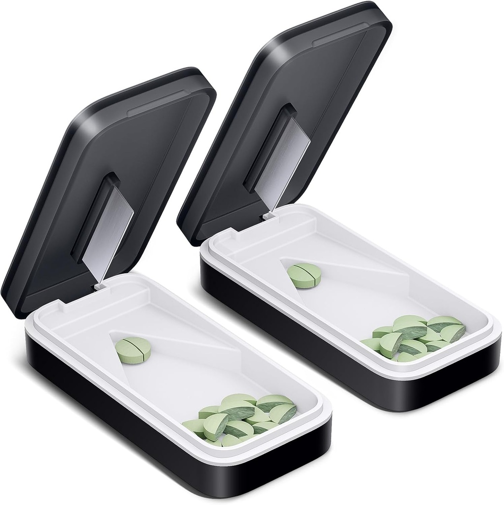 ONE PIX Pill Cutter 2 Pack, Pill Splitter med rostfritt stål Blade, Pill Cutter Splitter för små och små piller med V-formad design, Pill Cutters för Small eller Large Pills Professional (Black 01)