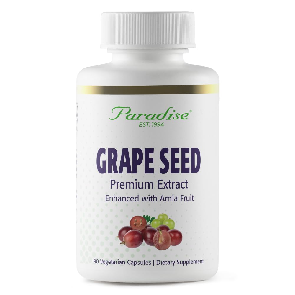Paradise Herbs Grape Seed Extract, Active Whole Spectrum, Antioxidant, Vegan, Non GMO, Gluten Free, 90 Vegetariska kapslar