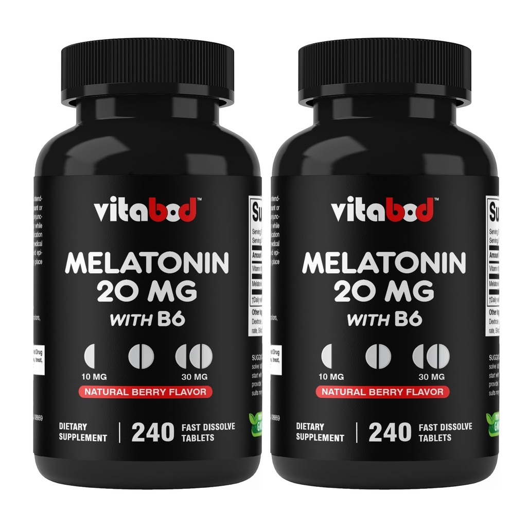 Melatonin 20 mg - 240 snabba upp tabletter - Drug Free - Natural Berry Flavor - Vegetarian, Non-GMO, Gluten Free 240 Count (Pack of 2)