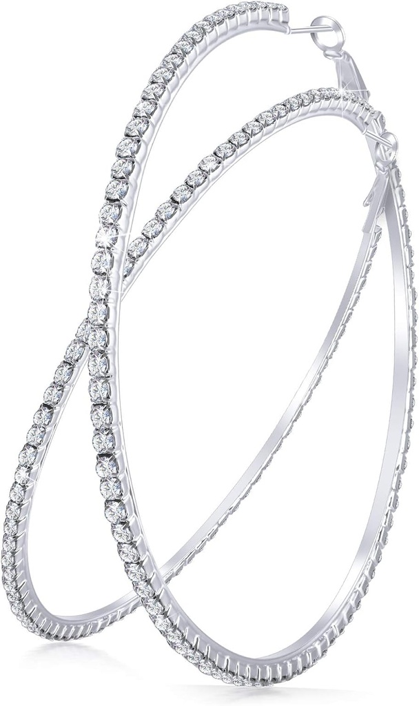 Stora Rhinestone Hoop Earrings Shining Crystal Rhinestone Dangle Big Hoop Earrings för kvinnor bröllopsfest, 80 mm