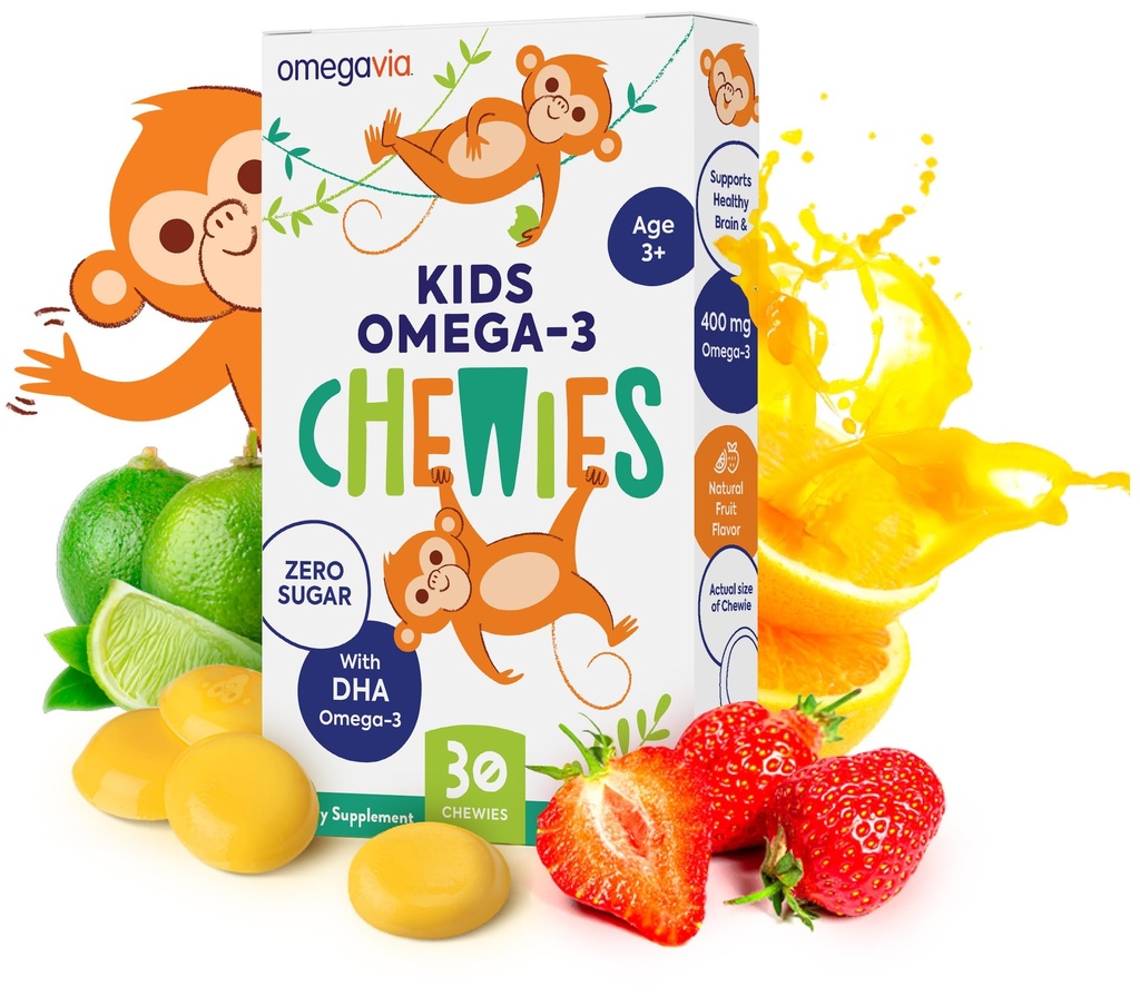 Omega 3 Gummies - Ultra-High DHA Chewable Gel Gummy - Omega 3 för barn stöder hjärn- och ögonhälsa - Sugar-Free Natural Fruit Flavor - Barn Omega 3 Fish Oil Gummies (30 greve)