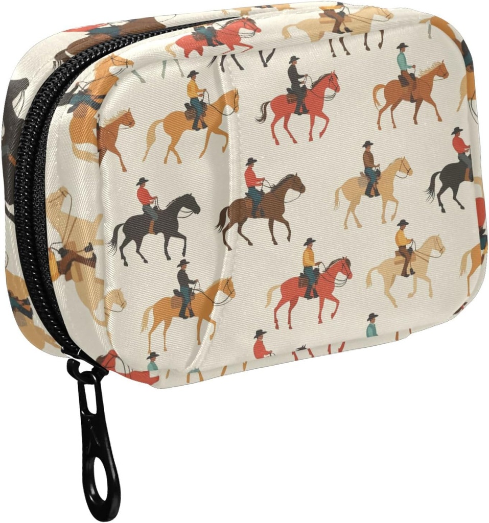 Fustylead Colorful Western Cowboy Riding Horse Pill Organizer för handväska, Weekly Portable Pill Box med Zipper för att lagra vitaminer Fish Oils Medications Supplements