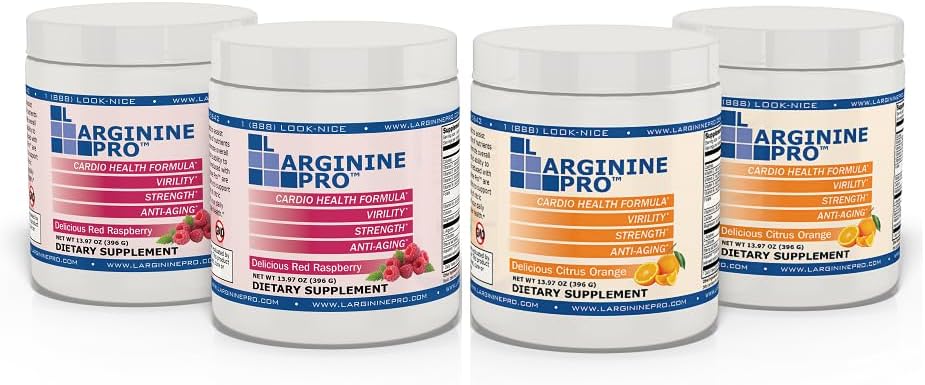 L-ARGININE PRO | 5,500mg L-Arginine Plus L-Citrulline 1,100mg Raspberry & Orange Powder Drink Mix Supplement för ökad Nitric Oxide Production