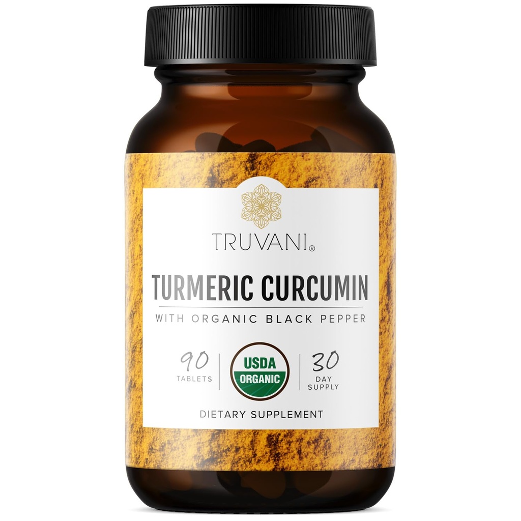 Truvani organisk gurkmeja Curcumin tabletter 1,350 mg varje - naturligt gemensamt stöd med svartpeppar för absorption - 90 tabletter