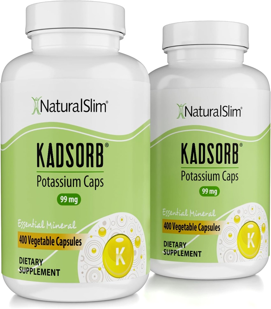 NaturalSlim Natural Potassium Citrate Gluconate 99 mg - Kadsorb stöder Electrolyte Balance & Normal pH - Absorberbara kaliumtillskott med väsentliga mineraler - Icke GMO 400 kapslar 2 Pack