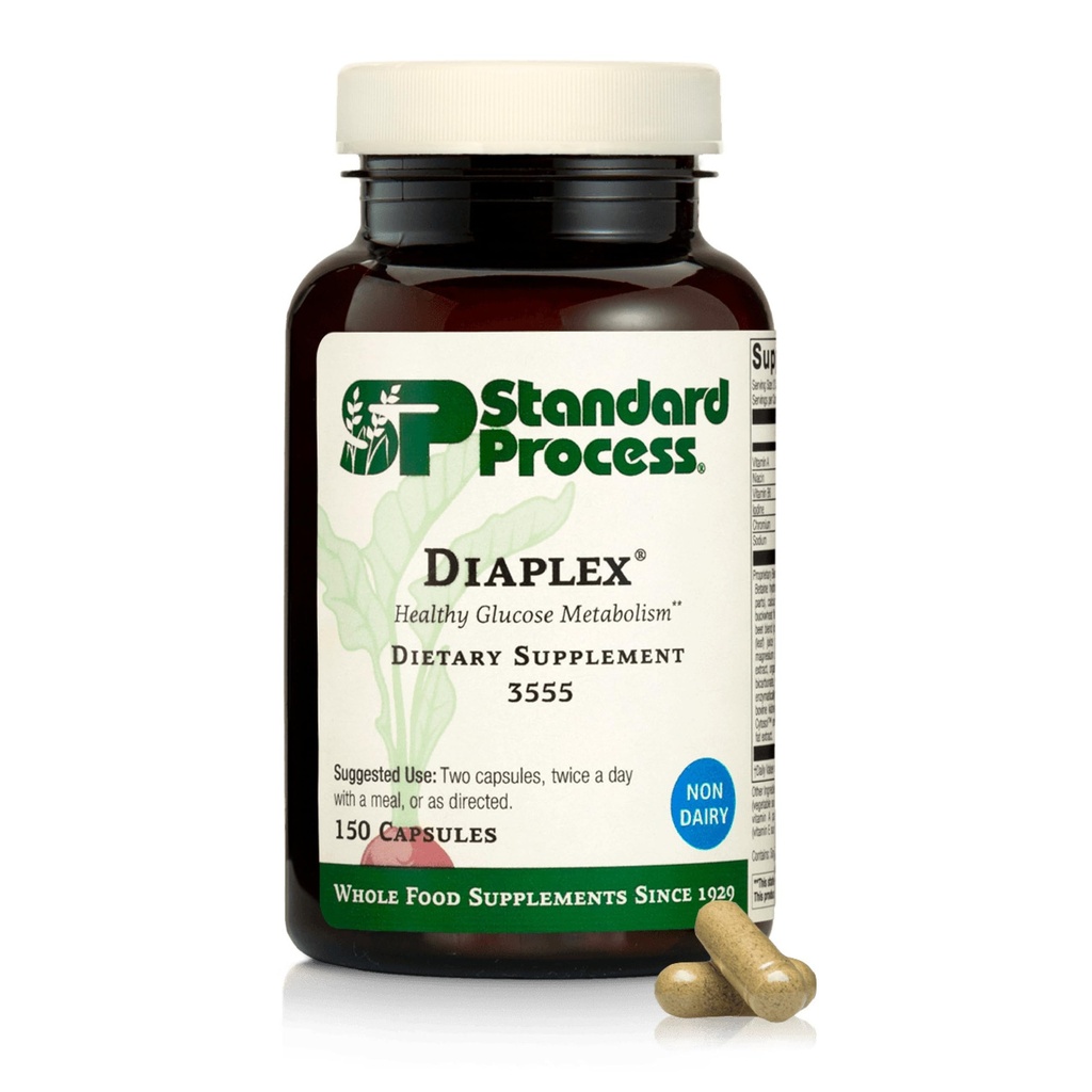 Standard Process Diaplex - Tillägg för bukspottkörtel & Gallbladder Support - Innehåller krom och antioxidant vitamin A - Icke-mejeri - 150 kapslar (75 portioner)