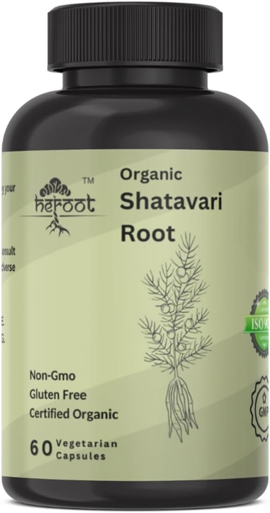 Organisk Shatavari Root 500mg (Asparagus racemosus) Menstrual Cramp Relief, Menopause Support och kvinnors hälsa | 60 kapslar | Hormonal Balance Support