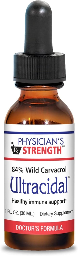 Läkarens styrka Ultracidal - 30 mL - Wild-Source, High-Carvacrol Oregano Oil - ger hälsosam immunsupport - 86 portioner