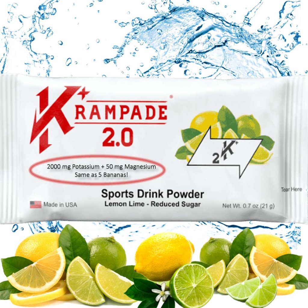 Krampade Potassium Magnesium Supplement Electrolytes Powder - 50 mg Mag + 2000 mg K, >2X Mer än kokosvatten | Cramp Relief | Hydration Packets