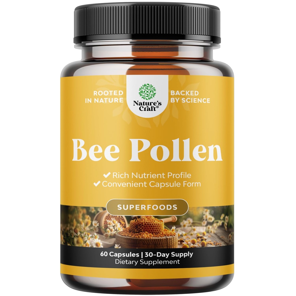 Bee Pollen Pills for Breast Growth 60 Ct - Bee Pollen Supplement 1000mg Servering med naturligt förekommande B Vitamins Minerals & Enzymes - Breast Support Supplement - Vegetarian Non-GMO & Gluten Free