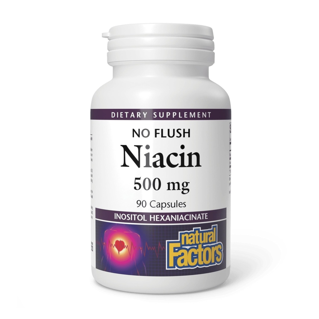 Naturliga faktorer No Flush Niacin 500 mg, 90 tabletter