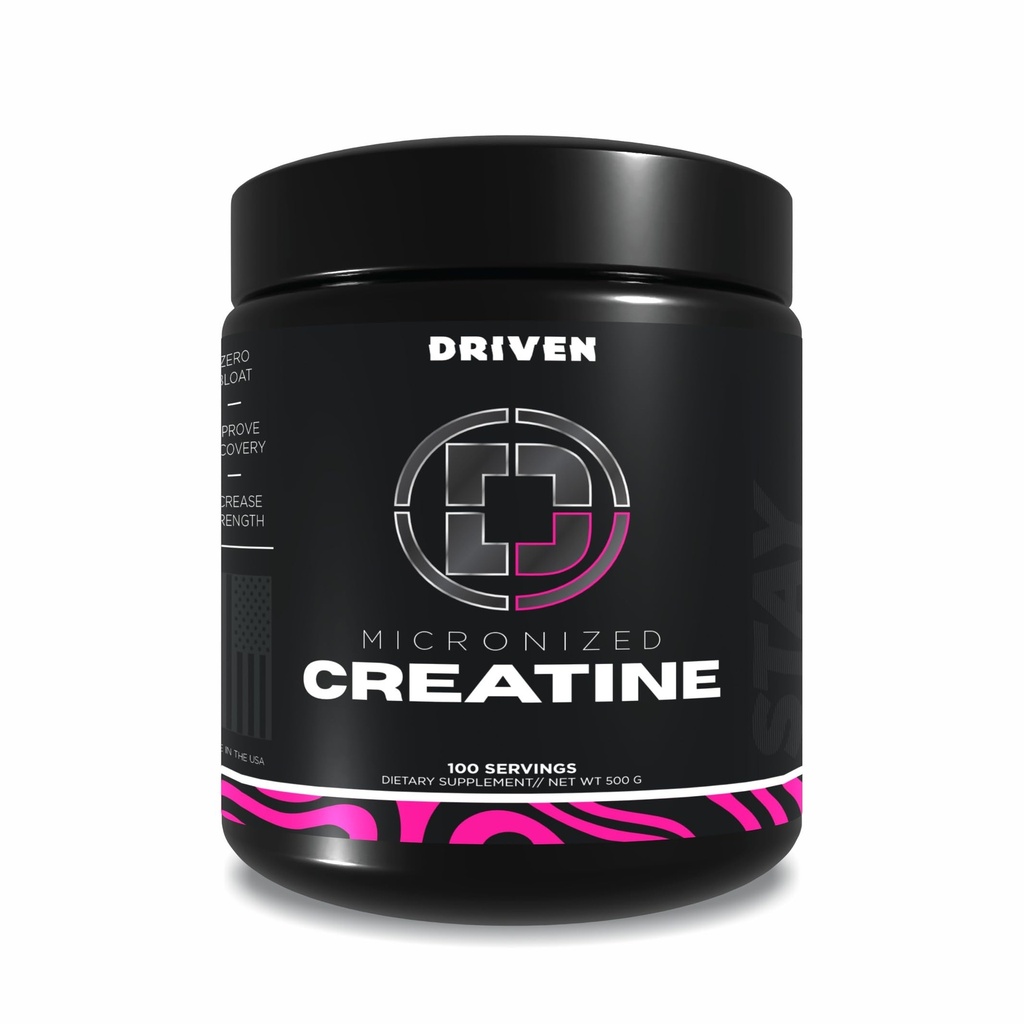 Driven Nutrition Micronized Creatine Monohydrate Powder - 500g | Pure, Unflavored, 5g Per Serving | Muskelstyrka, kraft, uthållighet och återhämtningstillägg
