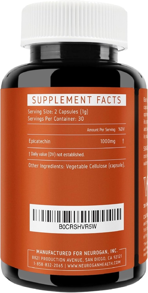 Potent Epicatechin Capsules 500mg Varje 1000mg / servering - Avancerat stöd för kväveoxid, muskelhälsa och uthållighet - för idrottare Söker Performance Edge - 30.000 Total, 60ct. Tillverkad i USA