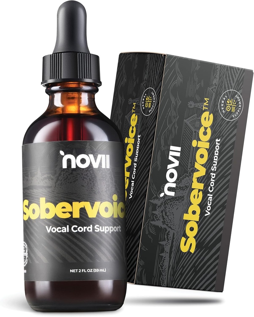 NOVII Sobervoice, Ultimate Vocal Health Drops - Herbal Relief från Vocal Strain, Dryness & Hoarseness - Voice Enhancing Booster Drops, Vocal Relief for Singers, Speakers, Performers, 2 m. oz.