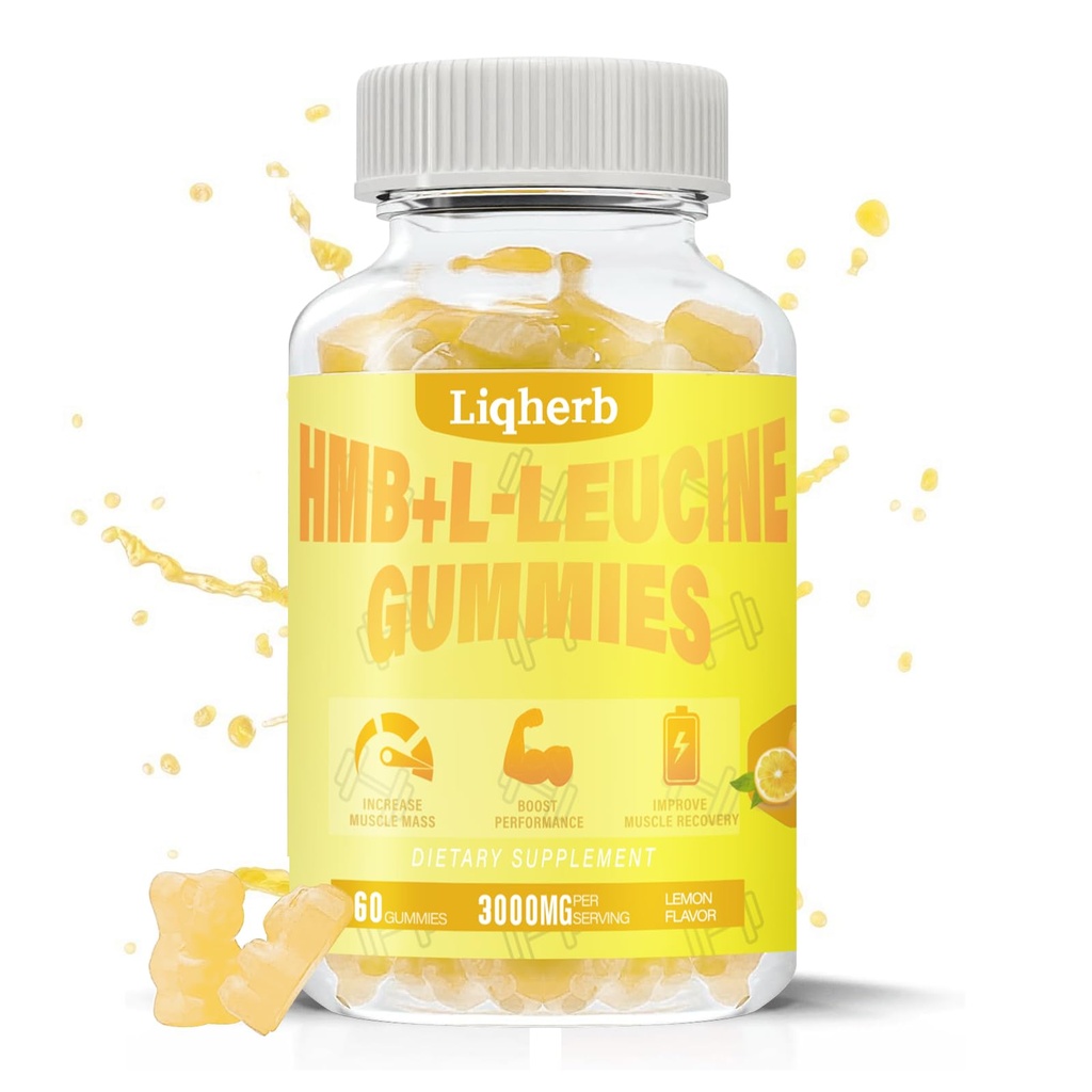 HMB och Leucine Gummies, med 3000mg HMB och L-Leucine Supplement for Muscle Recovery, Muscle Mass & Improve Endurance, for Men & Women, Non GMO, Vegan, Gluten Free, Lemon Flavor, 120 Gummies