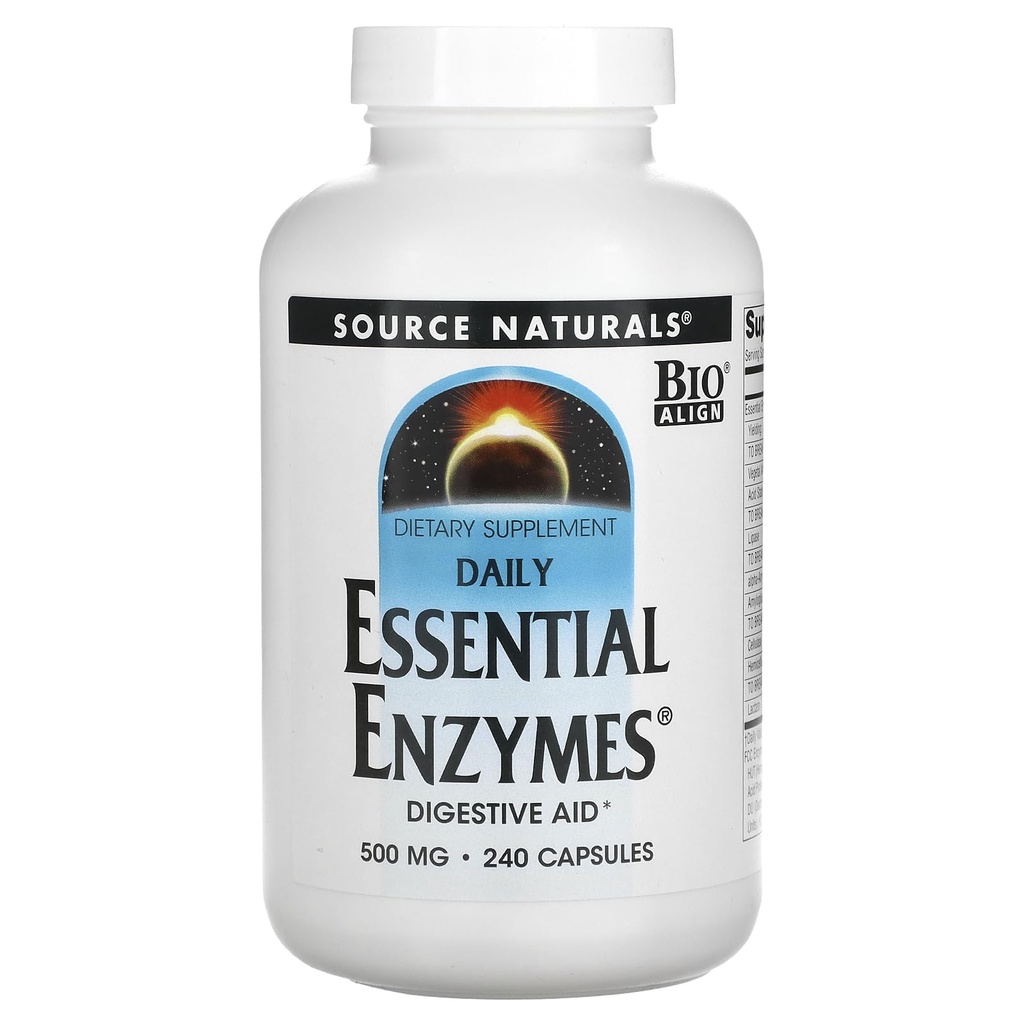 Källa Naturals Essential Enzymes 500mg Bio-Aligned Multiple Supplement Herbal Defense for Digestion, Gas & Constipation Relief & Daily Digestive Health - Strong Immune System Support - 120 VegiCaps