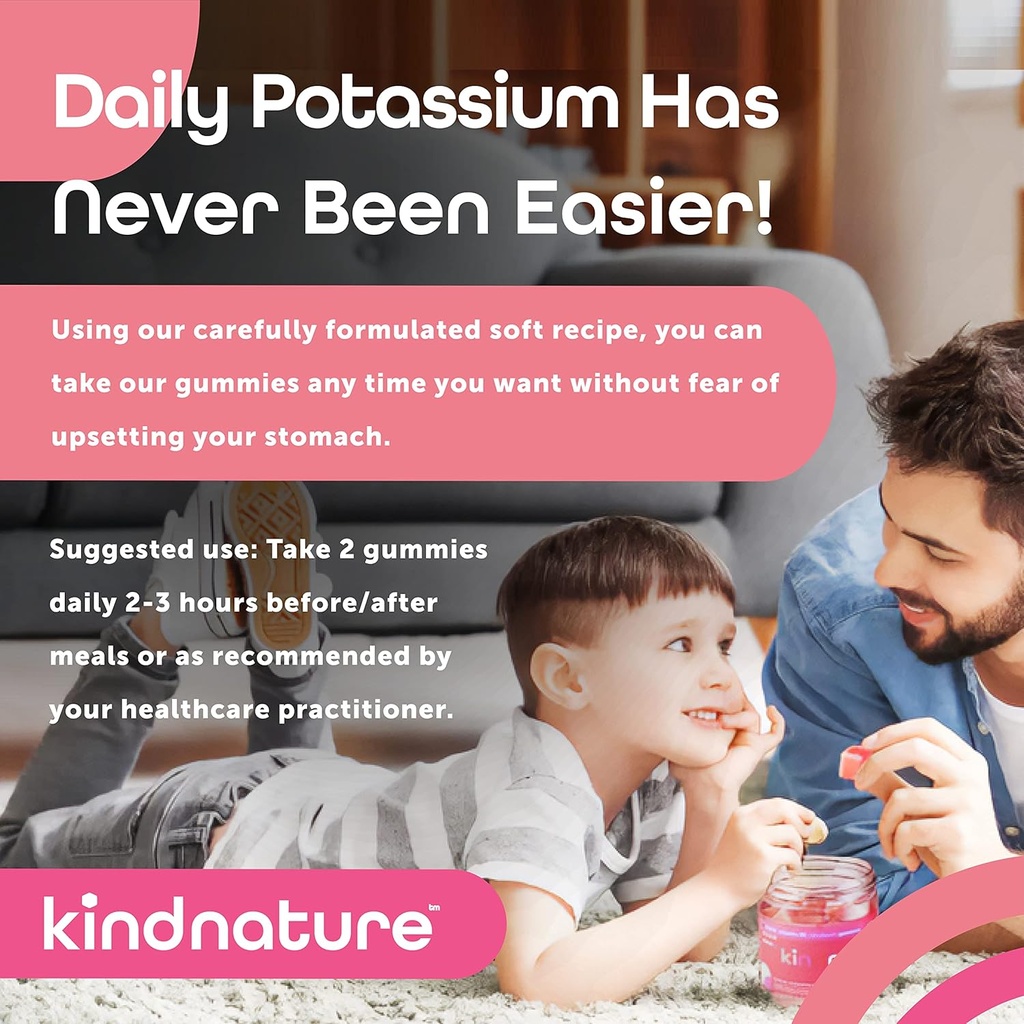KINDNATURE Kalium & Magnesium Gummies för vuxna och barn - Kalium Supplement 500mg & 1000mg Magnesium Citrate & 400mg Magnesium Glycinate Chewable Gummies