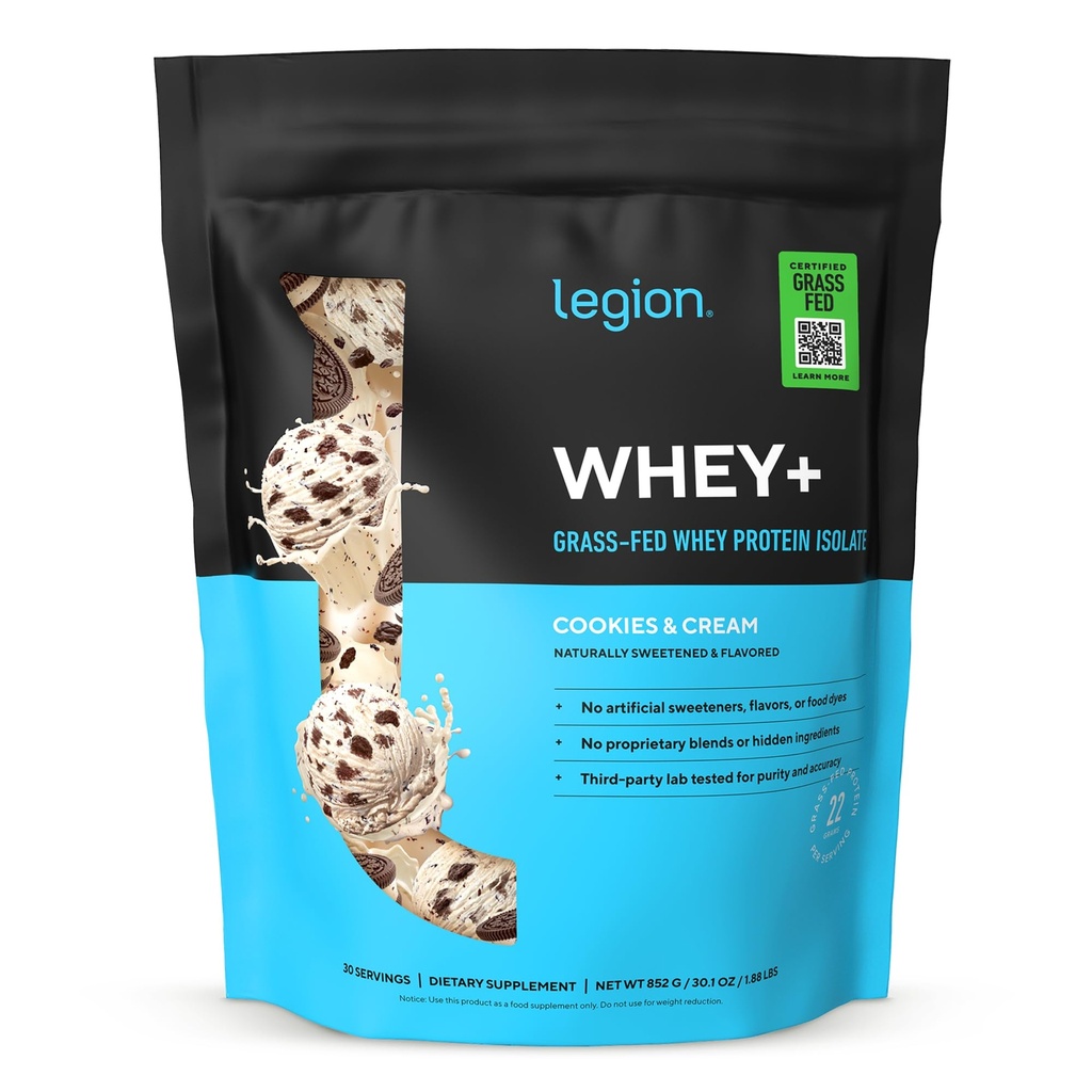 LEGION Whey+ Protein Whey Isolate från Grass Fed Cows - Whey Protein Isolate Powder Low Calorie, Non-GMO, Sugar Free, Laktos och Gluten Free, All Natural Protein Powder för Män & Kvinnor, 30 portioner