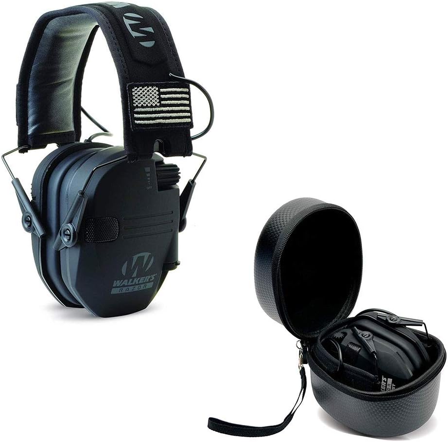 Walkers Razor Slim Electronic Shooting Hearing Protection Muff (Sound Amplification and Suppression) med skyddsfall