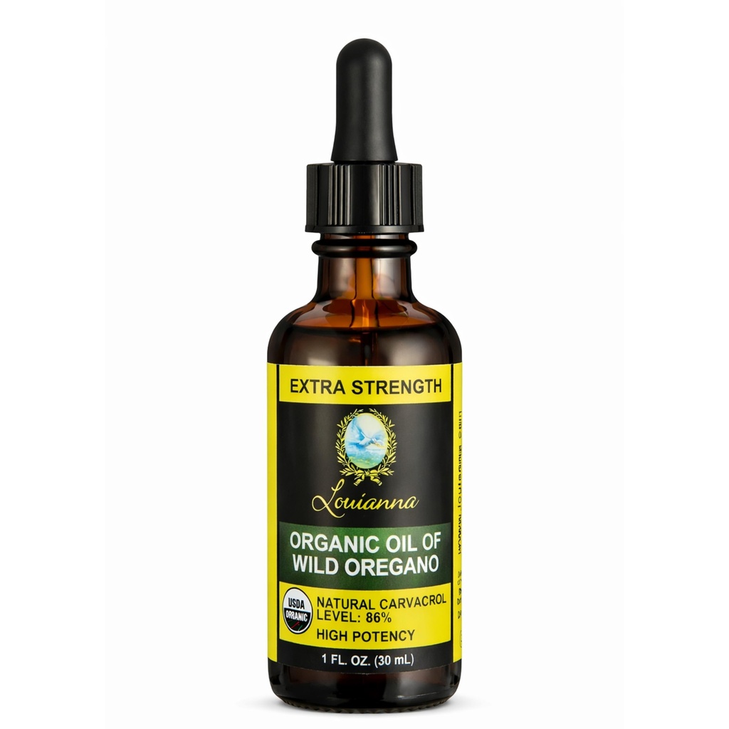 Louianna - Organic Wild Oregano Oil, Pure Oil of Oregano Drops, med 80 procent Carvacrol, för oral eller aktuell användning, 30 ml