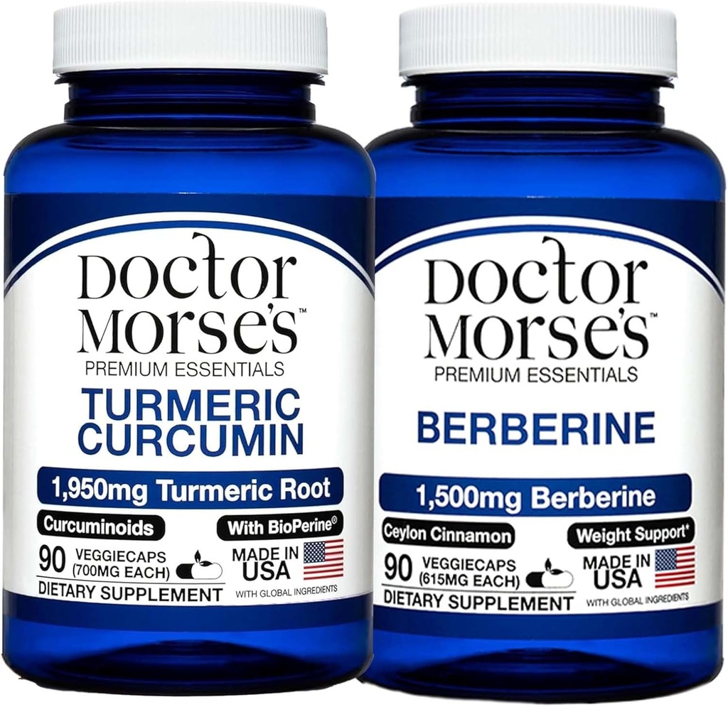 Doctor Morse's Turmeric Curcumin 1950mg & Berberine 1500mg Bundle - Joint Support, Healthy Metabolism, and Immune Boost with BioPerine & Ceylon Cinnamon, FDA-Registered, NSF-Certified 90 Capsules