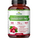 Zazzee Cranberry PACs, 72 mg PACs per kapsel, 2X styrka, 100% löslig, 120 Vegan kapslar, 50:1 extrakt, 18,200 mg Styrka, snabbverkande, effektiv urinvägsstöd, Made in the USA