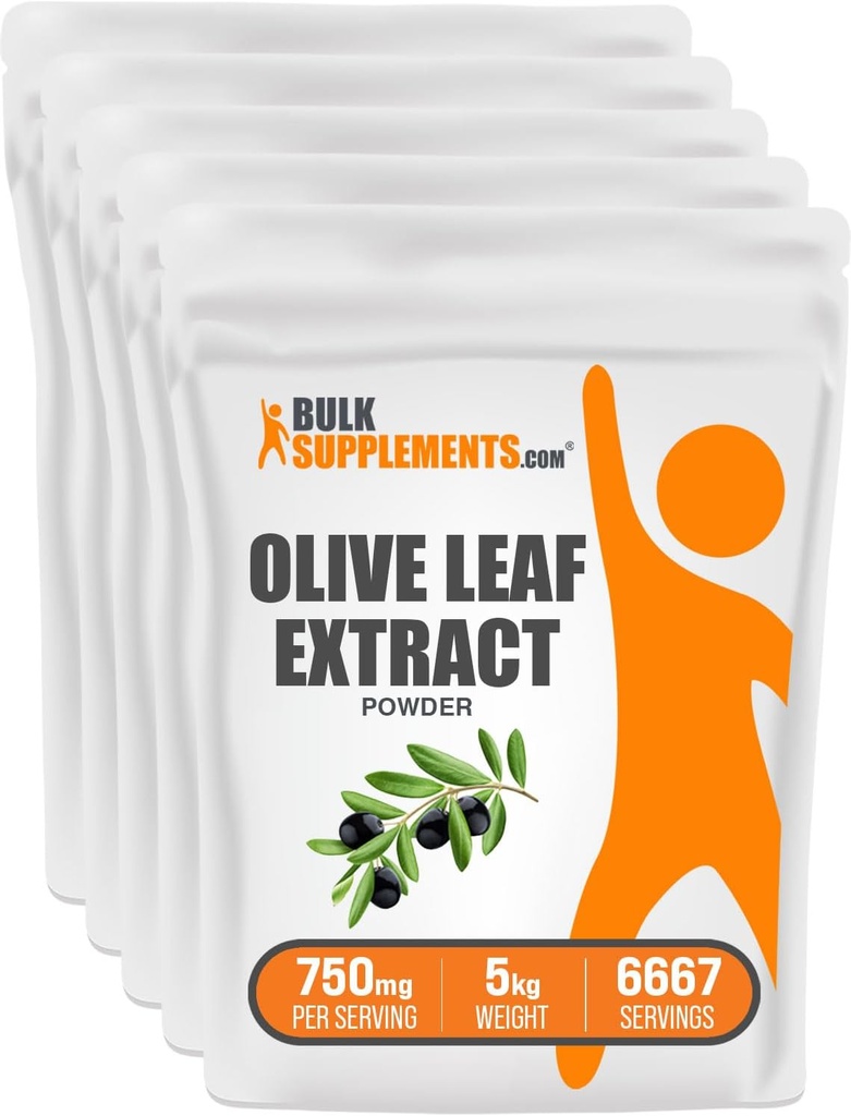 BulkSupplements.com Olive Leaf Extract Powder - Herbal Supplement, Antioxidant Source, Olive Leaf Powder - Gluten Free, 750mg per Servering, 1kg (2,2 lbs) (Pack of 5)