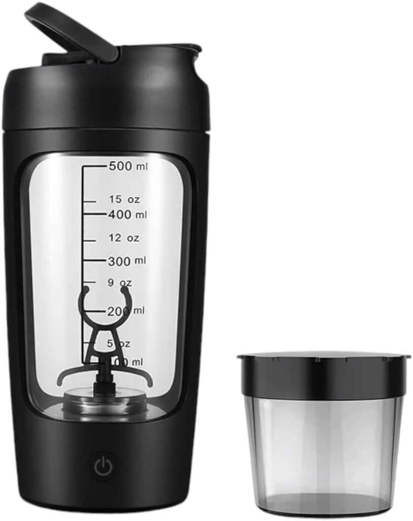 Electric Portable Protein Shaker Bottle för Smooth Blends | w / GRATIS PROTEIN POWDER CUP | Premium Bottle Made från Tritan - BPA Free | 650 ml | Uppladdningsbar | för GYM & Sports Enthusiast. (Svart)