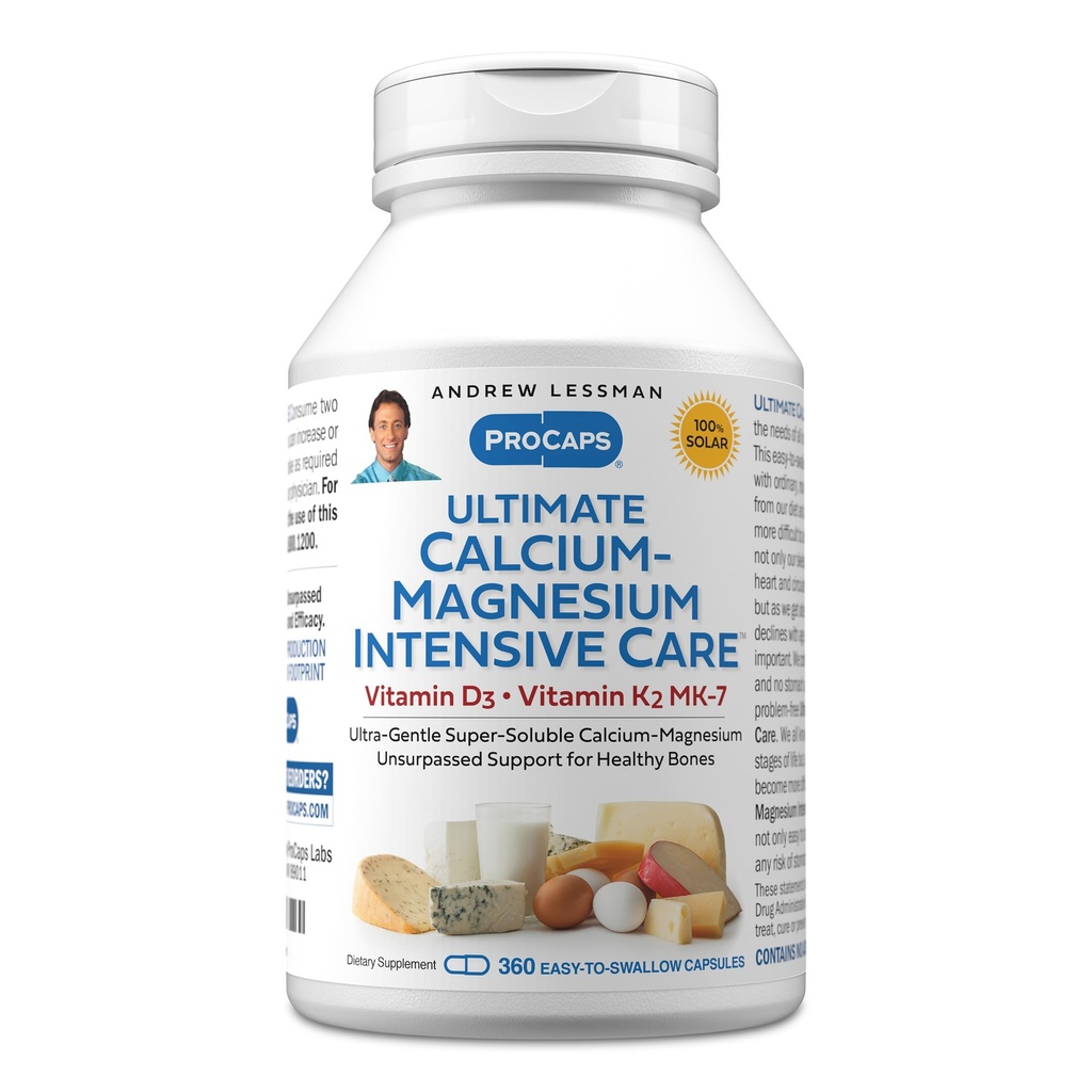 ANDREW LESSMAN Ultimate Calcium-Magnesium Intensive Care med vitamin D3 & K2 MK7-120 mcg - 360 kapslar - Bone och Skeleton Health Essentials. Gentle, lätt att svälja, superlöslig. Inga tillsatser