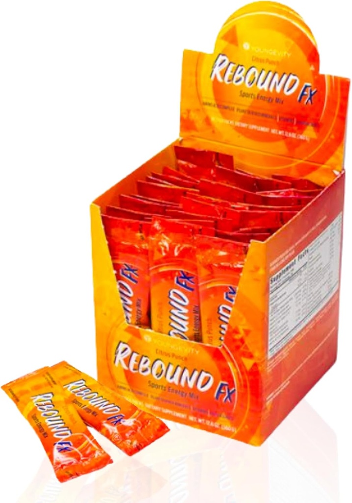 Youngevity Rebound FX™ Citrus Punch On-The-Go Stick Packs – 30 Count Box – Sports Energy Drink with Vitamins, Amino Acids, and Electrolytes – Natural Caffeine – Supports Hydration and Recovery
