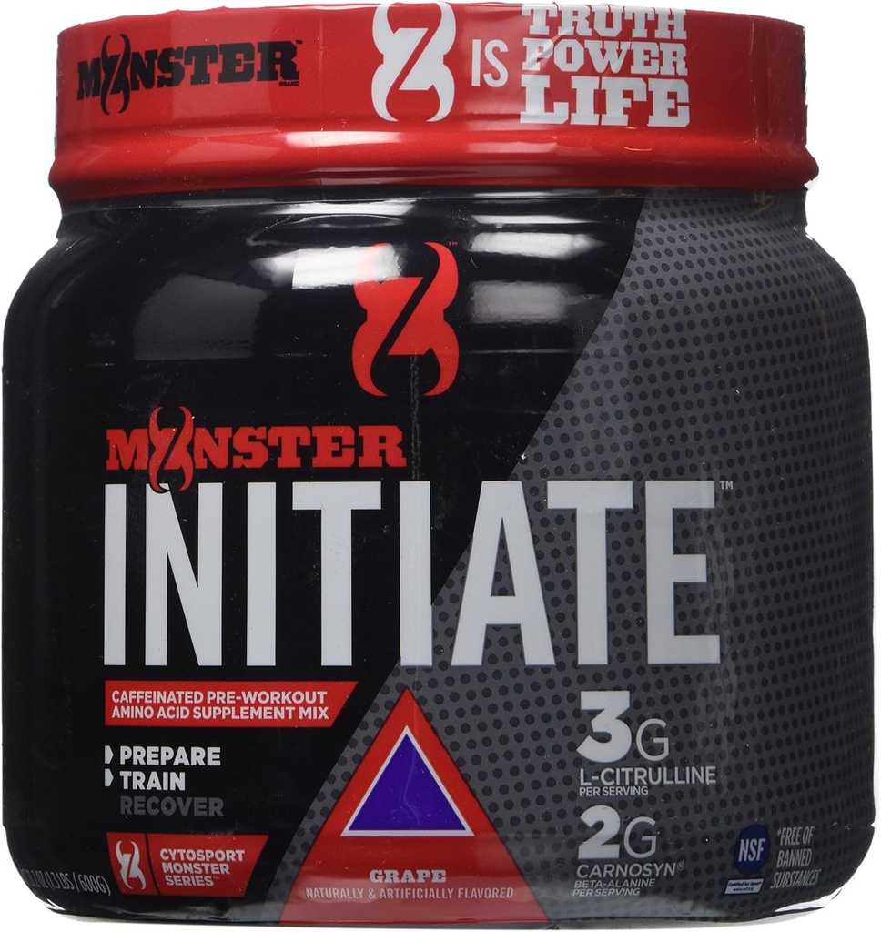 Cytosport Monster Initiera näringsdryck, Pre Workout Powder, Grape smaksatt, 600 Gram (30 portioner)