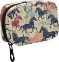 Fustylead Retro Colorful Running Horse Silhouette Pill Organizer för Purse, Weekly Portable Pill Box med Zipper för att lagra vitaminer Fish Oils Medications Supplements