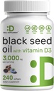 DEAL SUPPLEMENT Black Seed Oil, 240 Softgels - Cold-Pressed Nigella Sativa, Naturligtvis förekommer Thymoquinone (TQ) - Non-GMO, No Gluten - Black Cumin Seed Liquid Capsules med vitamin D3